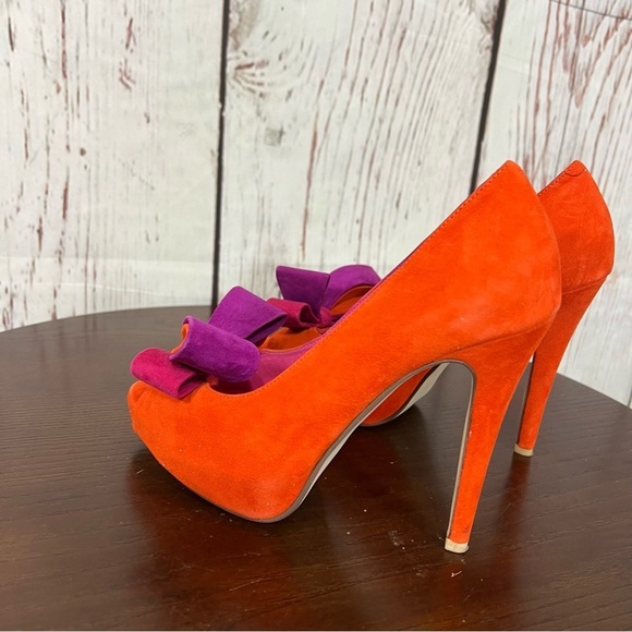 JEFFREY CAMPBELL GARRET orange combo Women's Bow Accent peep toe high heels 7.5 - Picture 11 of 16